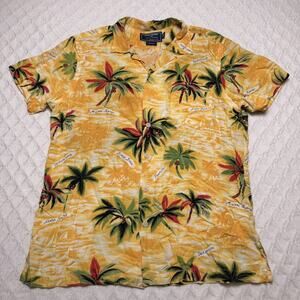 Vintage 90s Polo Sport Ralph Lauren Yellow 100% Rayon Hawaiian Shirt Mens L